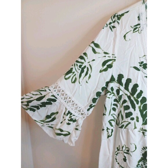 Cupshe Cover Up Tropical Dress Womens O/S Green White Floral V Neck Boho Sleeves - Picture 4 of 9